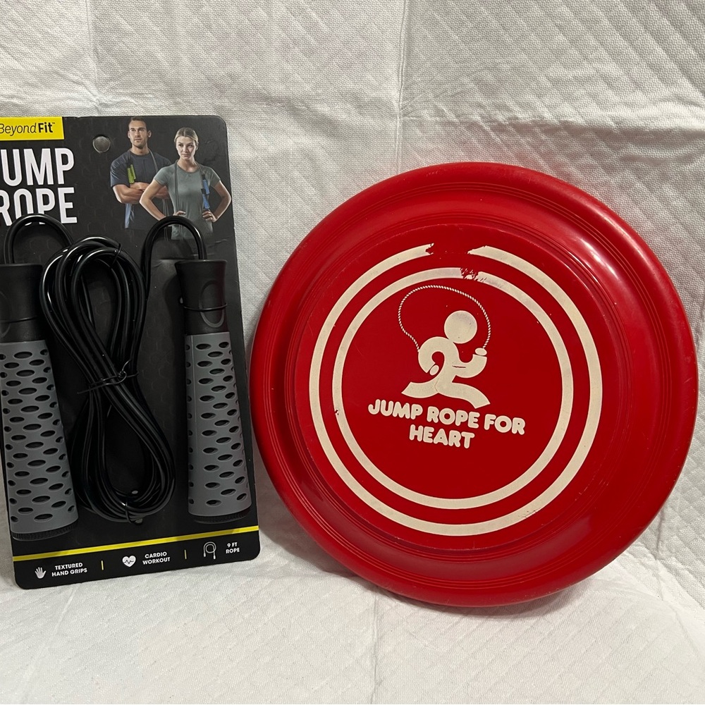 Rare Vtg Frisbee Jump Rope for Heart Program 1980s Logo W/ New Adult Jump Rope